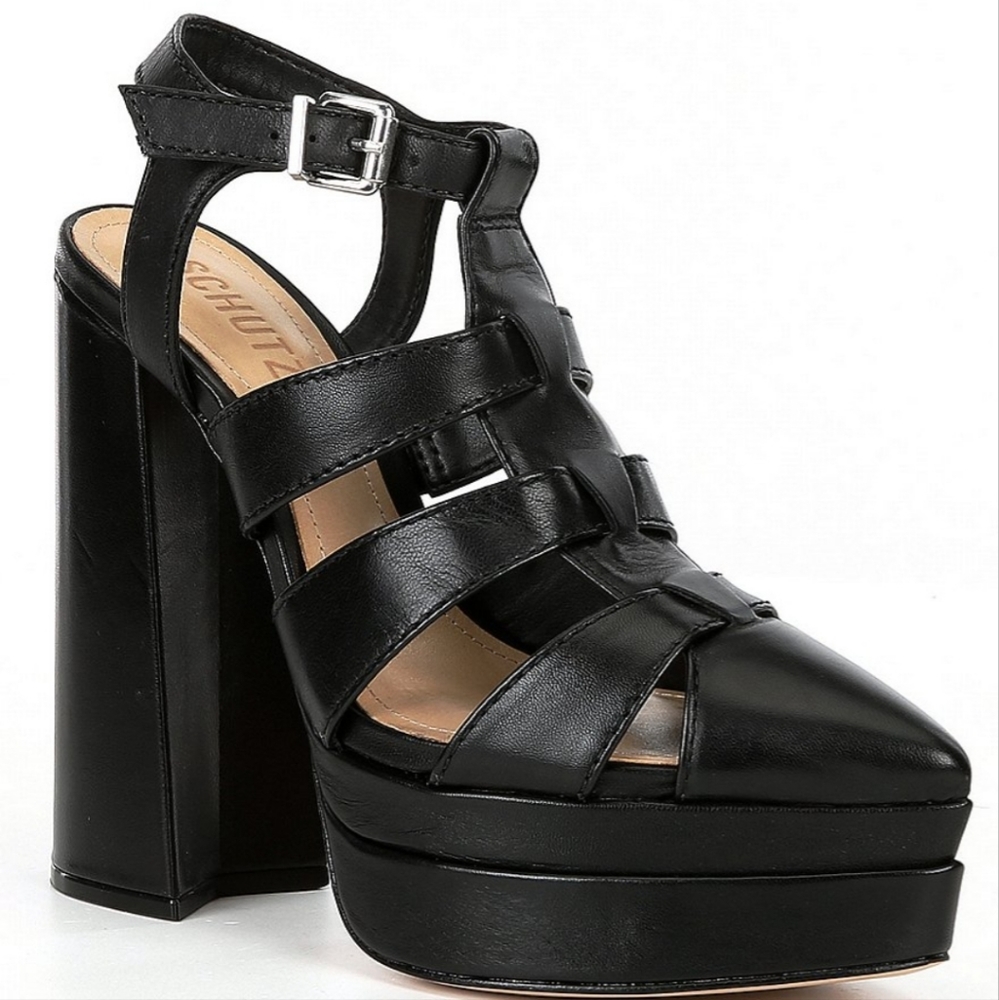 Schutz Daryl Leather Platform Fisherman Wednesday 90s Y2K Goth Witchy NWOB